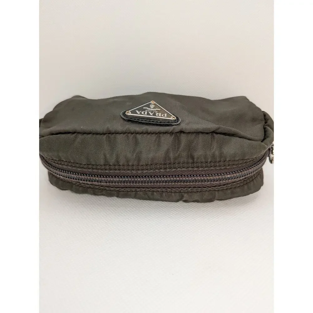PRADA Pouch Tessuto Green Nylon Khaki Authentic Zip Bag